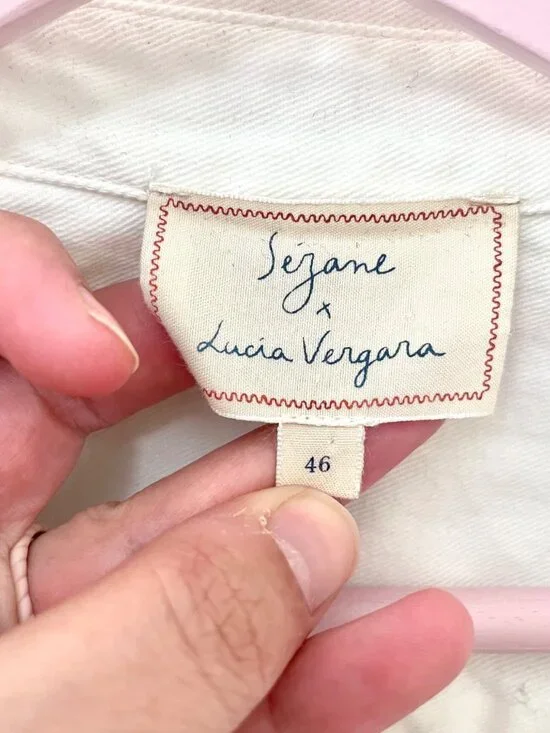 Sézane x Lucia Vergara Maxy Shirt Ecru with Daisy Embroidery Size FR 46 - Picture 3 of 6